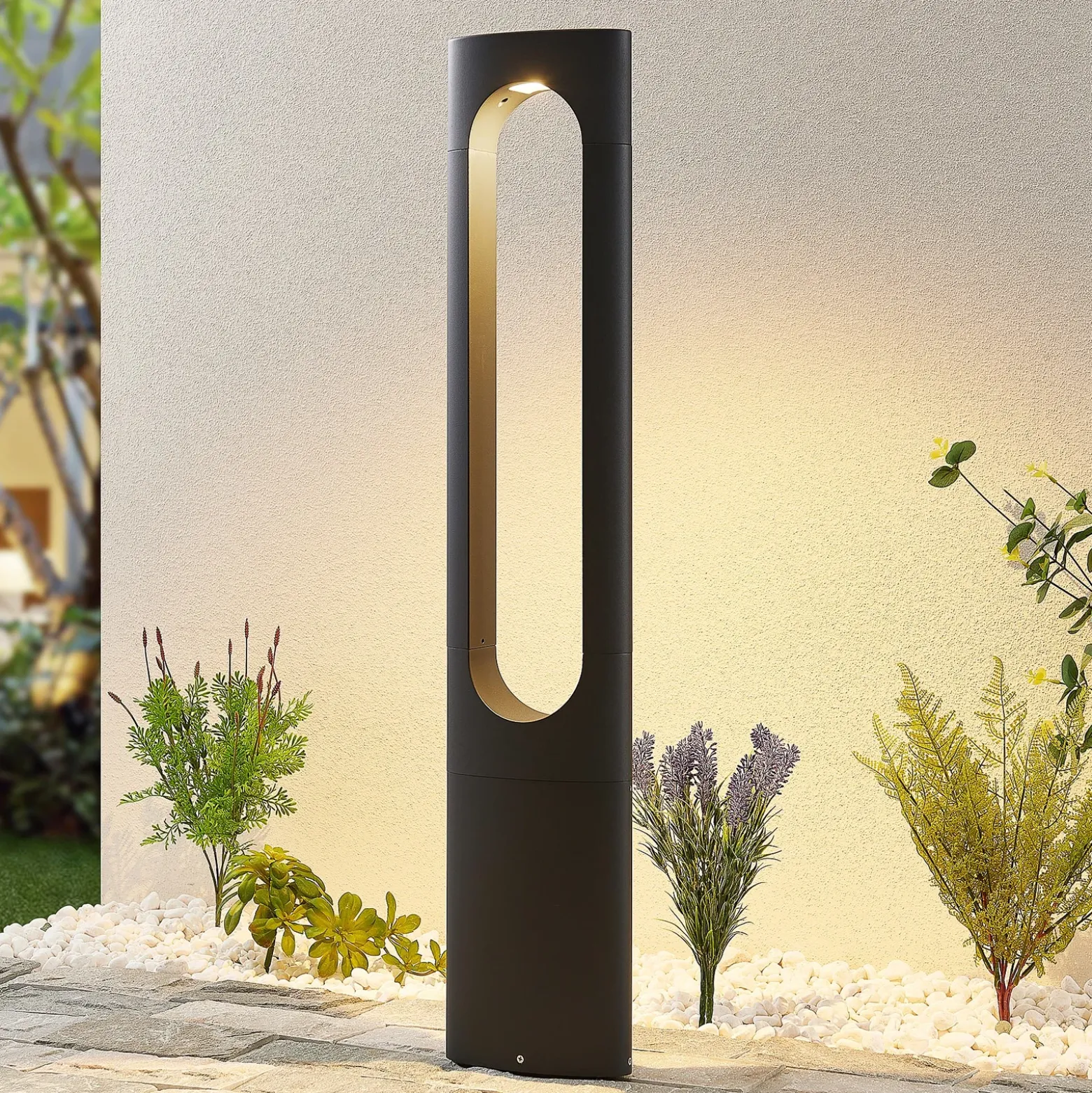 Bolardo luminoso LED Fenti de 90 cm de altura, color antracita, aluminio, de la