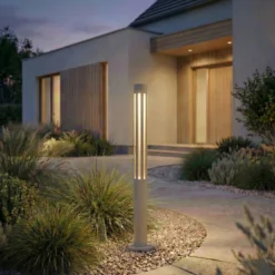 Bolardo luminoso LED Fjorya de Lindby, altura 60 cm, gris piedra, IP65