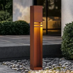 Bolardo luminoso LED Lucande Oxido, color óxido, altura 80 cm, IP44