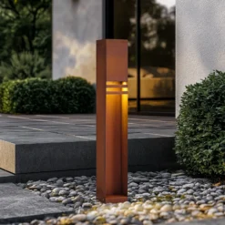 Bolardo luminoso LED Lucande Oxido, color óxido, altura 80 cm, IP44