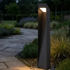 Bolardo luminoso LED Lucande Louran, altura 90 cm, negra, luz hacia
