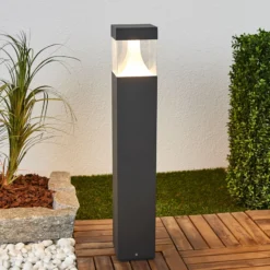 Bolardo luminoso LED Lucande Egon, altura 65 cm, gris grafito, IP54