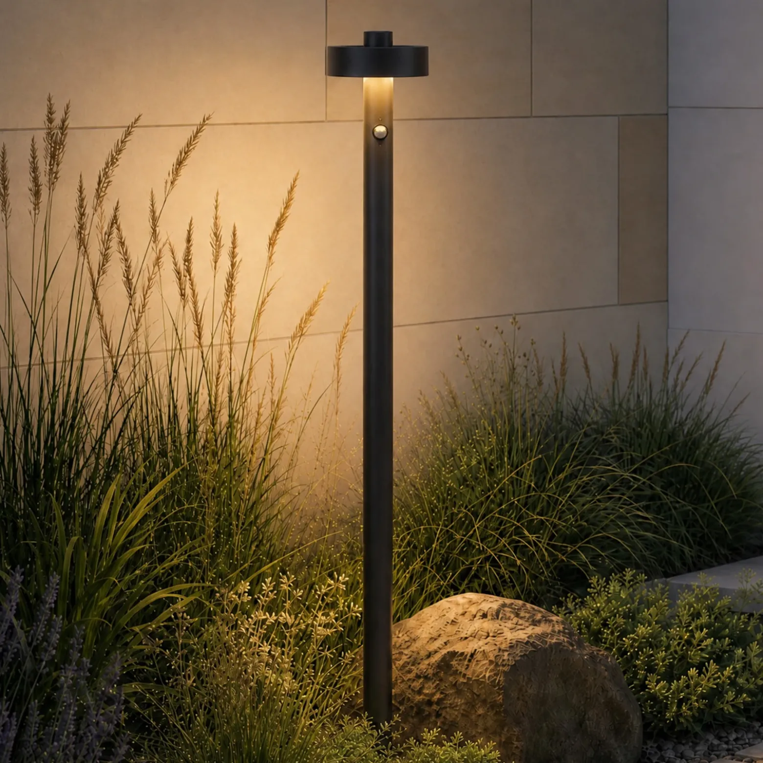 Bolardo luminoso LED Lucande Nirella, 100 cm, negro, CCT, con sensor