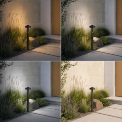 Bolardo luminoso LED Lucande Nirella, 60 cm, negro, CCT, con sensor