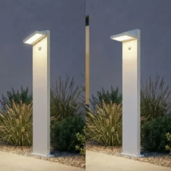 Bolardo luminoso LED Lucande Silvan, blanco, 100 cm, con sensor, IP54