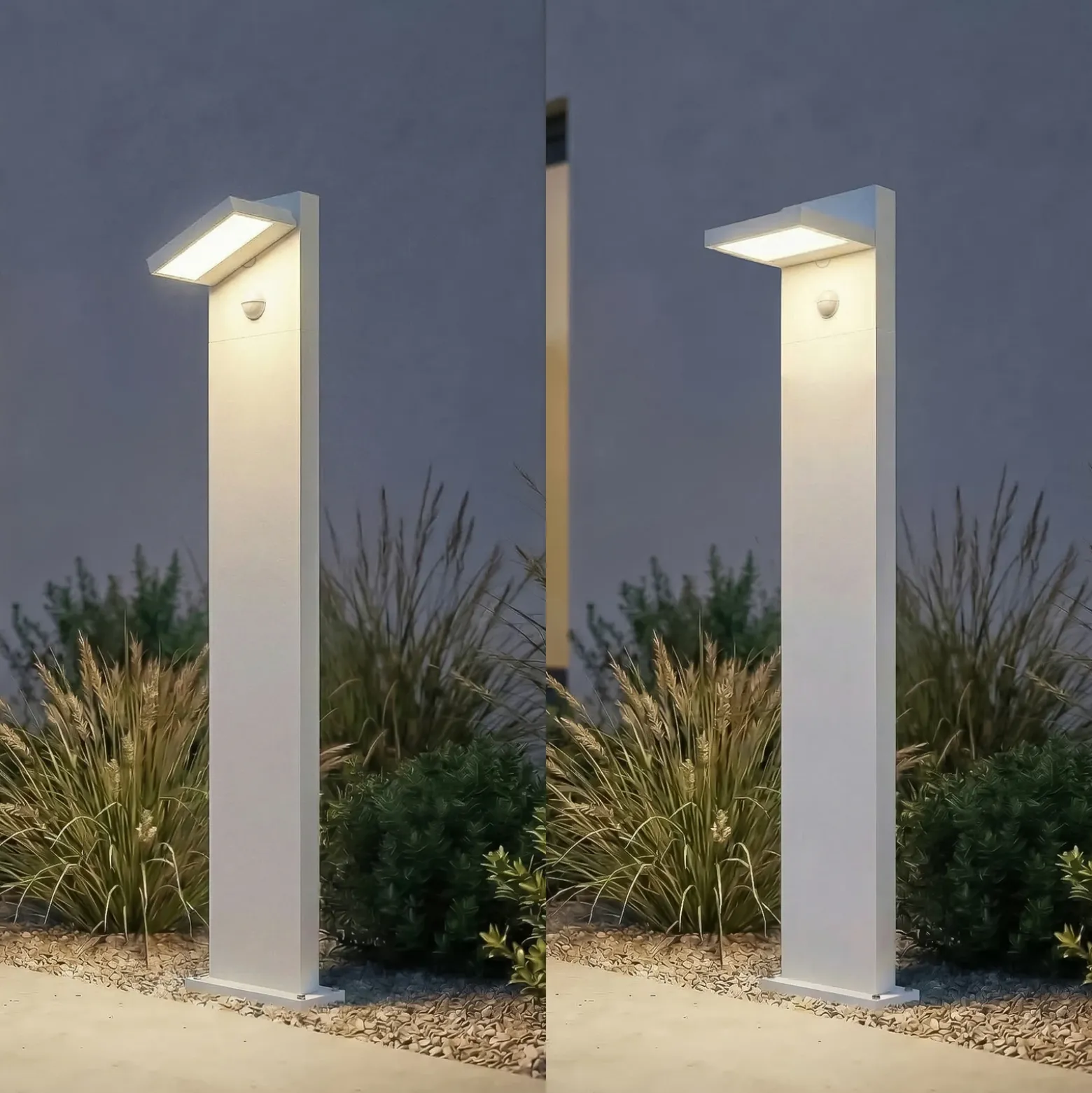 Bolardo luminoso LED Lucande Silvan, blanco, 100 cm, con sensor, IP54