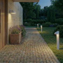 Bolardo luminoso LED Lucande Velira, gris claro, 77 cm, 1 luz, IP44