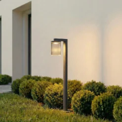 Bolardo luminoso LED Lucande Beelia, antracita, 90 cm, estriado
