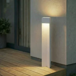 Bolardo luminoso LED Lucande Kaholo, gris claro, 90 cm, IP44