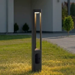 Bolardo luminoso LED Lucande Pirron, altura 80 cm, enchufe, IP54