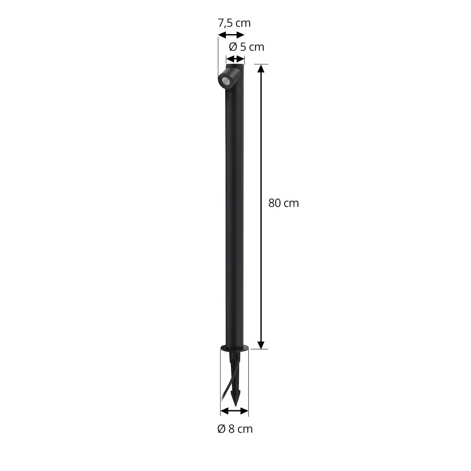 Bolardo luminoso LED Luzian de Lindby, altura 80 cm, negro, pica para fijar en