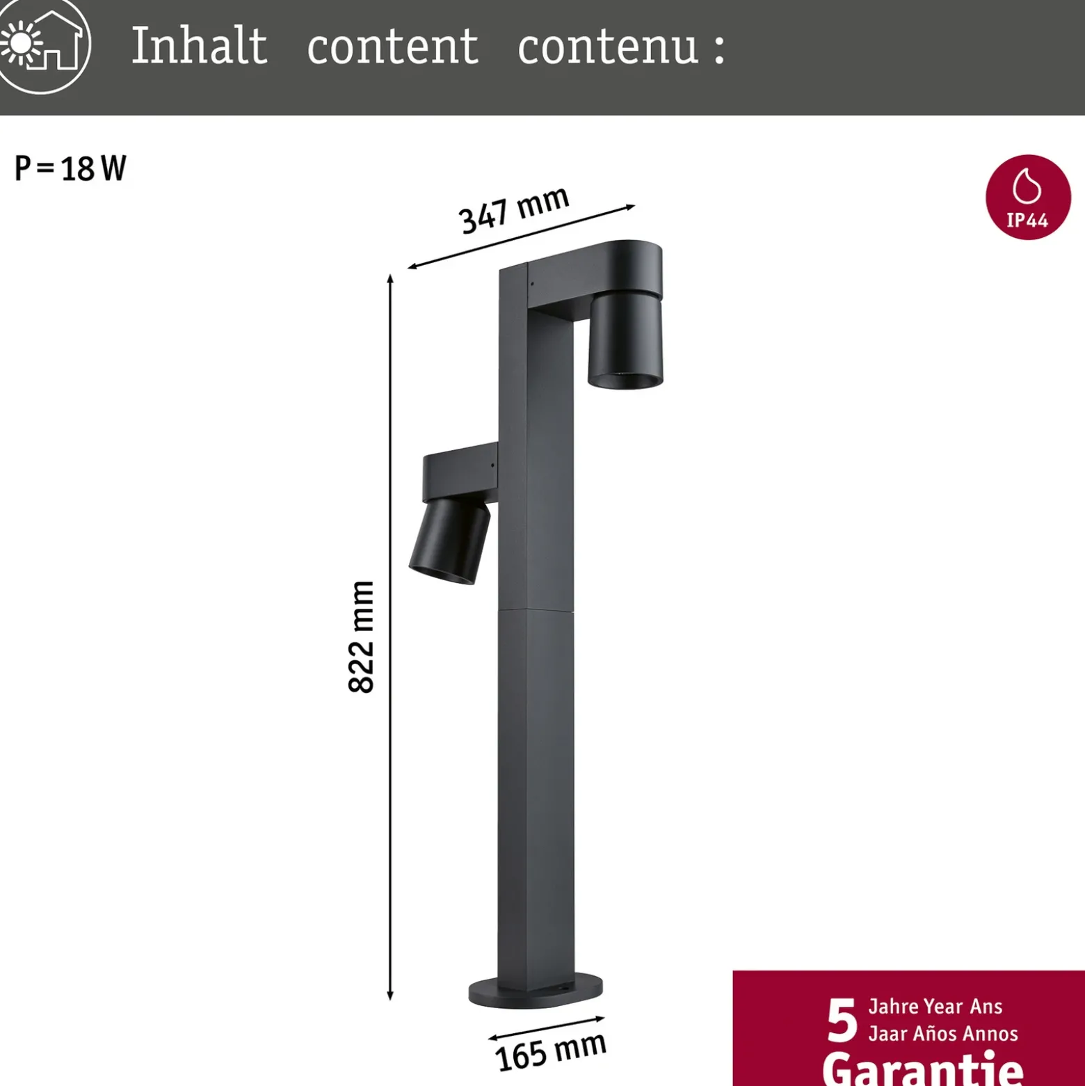 Bolardo luminoso LED Paulmann Kimu 2, antracita, 2.200 K, IP44