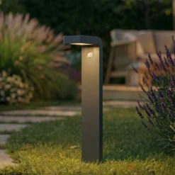 Bolardo luminoso LED Prios Aurino, negro, 75 cm, sensor