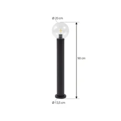 Bolardo luminoso Lindby Dangan, negro/transparente, altura 90 cm, cristal
