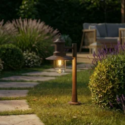 Bolardo luminoso Lindby Eloretta, óxido, 60 cm, acero, IP44, E27