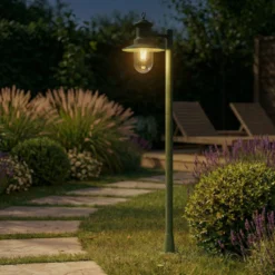 Bolardo luminoso Lindby Eloretta, verde, 110 cm, acero, IP44, E27