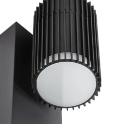 Bolardo luminoso Lindby Enerio, negro, con toma de corriente, 80 cm, GU10