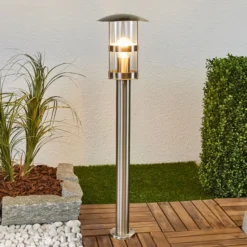 Bolardo luminoso Lindby Noemi, gris, acero inoxidable, 80 cm, IP44