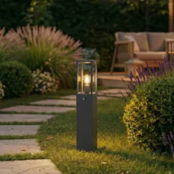 Bolardo luminoso Lindby Peldar, antracita/transparente, 80 cm, sensor