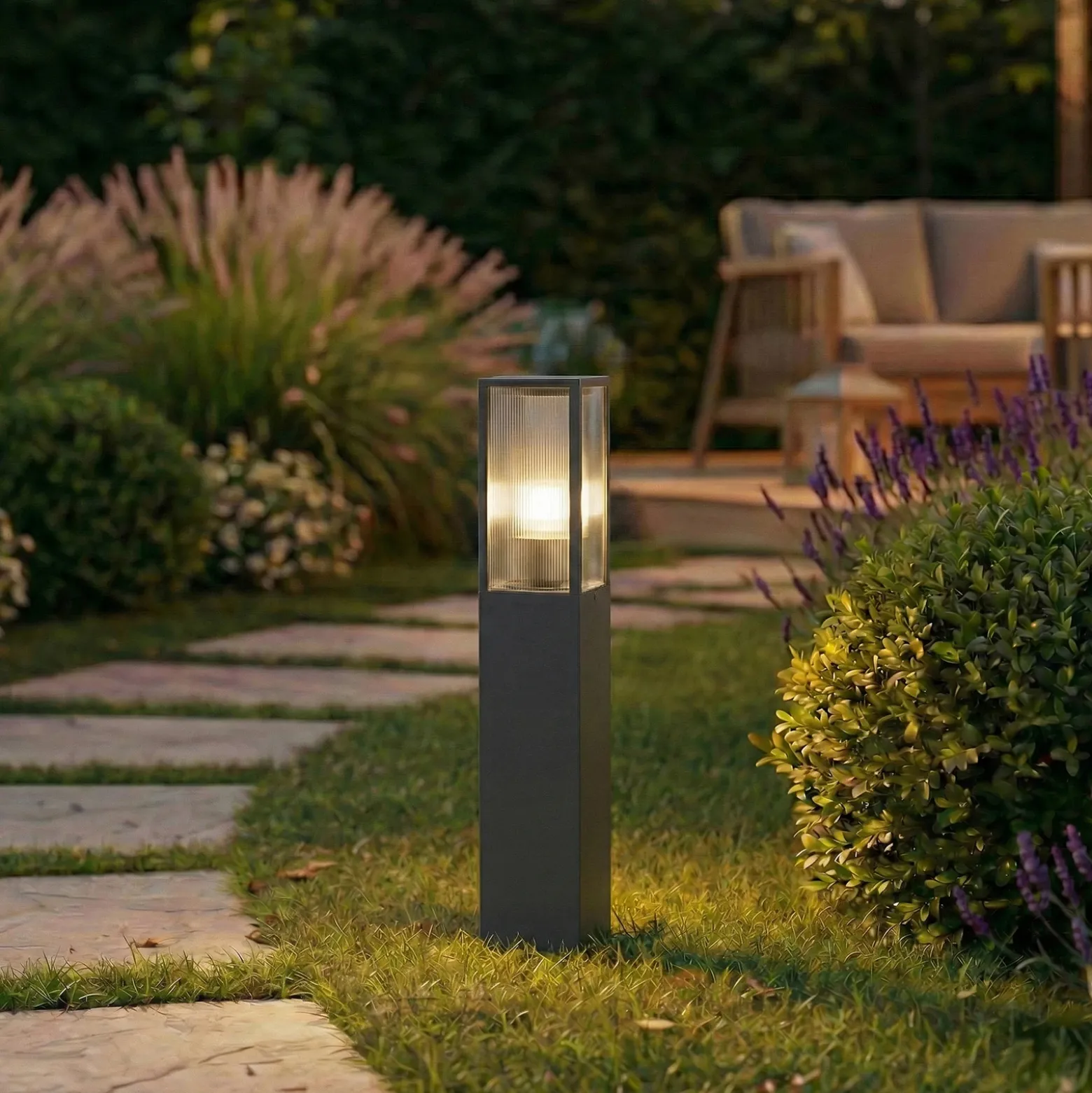 Bolardo luminoso Lindby Peldar, antracita/estriada, 80 cm