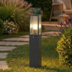 Bolardo luminoso Lindby Peldar, antracita/estriada, 80 cm, sensor