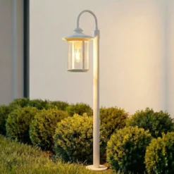 Bolardo luminoso Lindby Zayn, blanco, cristal, altura 109 cm, IP65