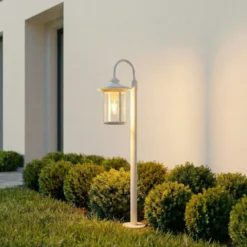 Bolardo luminoso Lindby Zayn, blanco, cristal, altura 109 cm, IP65