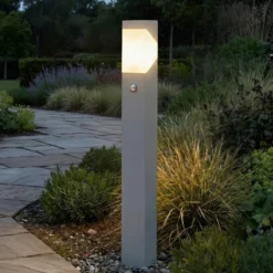 Bolardo luminoso Lucande Kiran, 100 cm, con sensor, gris claro, IP44