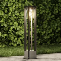 Bolardo luminoso Lucande Overa, gris, metal, 68 cm, IP44, E27