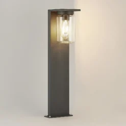 Bolardo luminoso Lucande Semka, 65 cm, antracita, cristal, aluminio