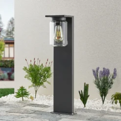 Bolardo luminoso Lucande Semka, 65 cm, antracita, cristal, aluminio