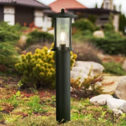 Bolardo luminoso Pagoda, IP44, negro, altura 73 cm, metal