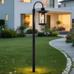 Bolardo luminoso Zayn de Lindby, negro, cristal, altura 109 cm, IP65
