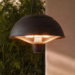 Calefactor colgante Lucande Theriona, negro, Ø 42 cm, IP24