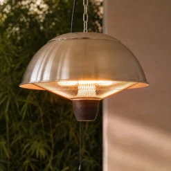 Calefactor colgante Lucande Theriona, plateado, Ø 42 cm, IP24