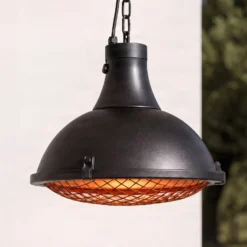 Calefactor colgante Lucande Ormio, negro, Ø 43 cm, IP44