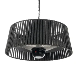 Calefactor colgante Lucande Pyravo, negro, aluminio, Ø 60 cm