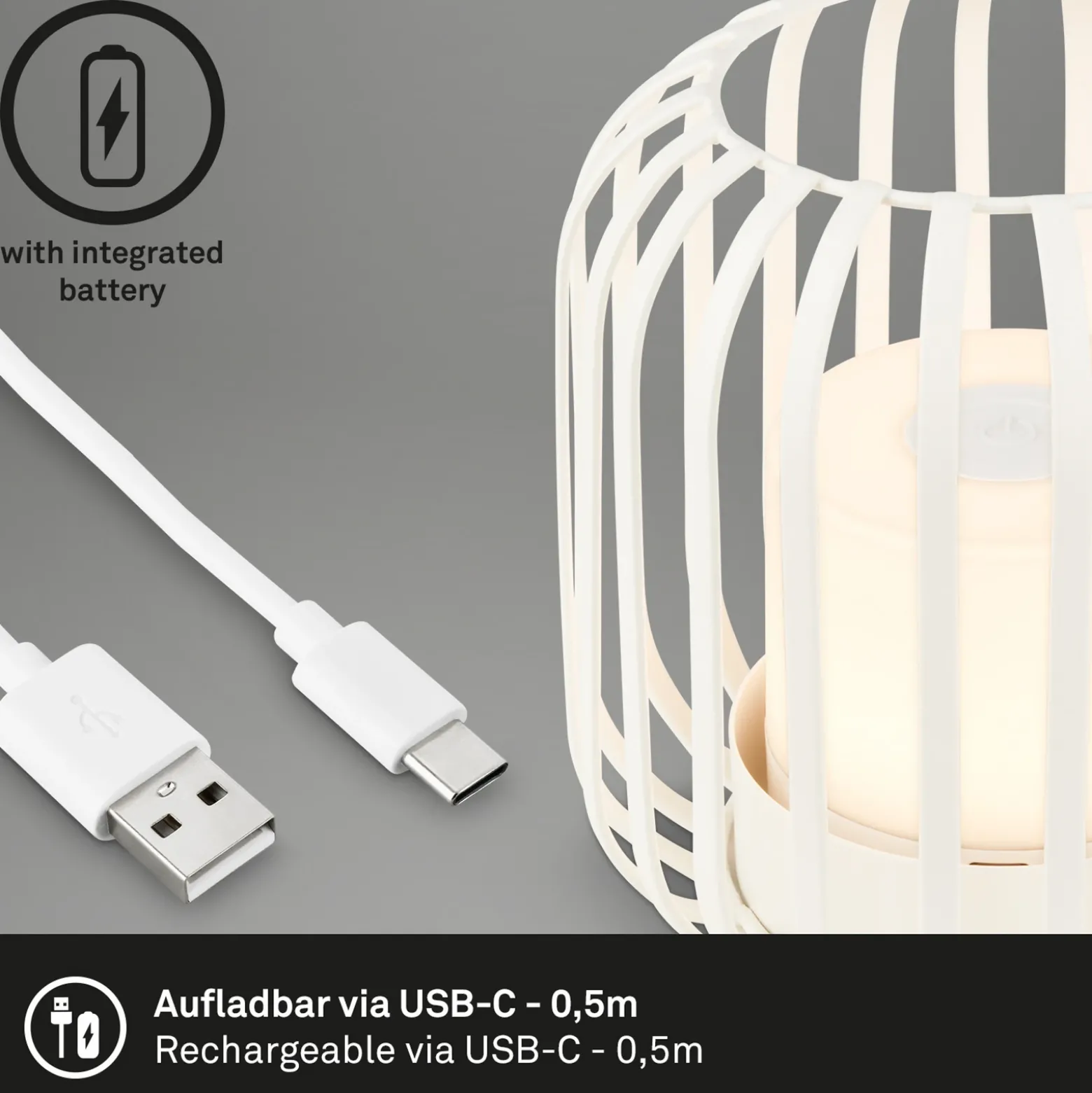 De mesa LED batería 7279 IP44 cesta metal blanco