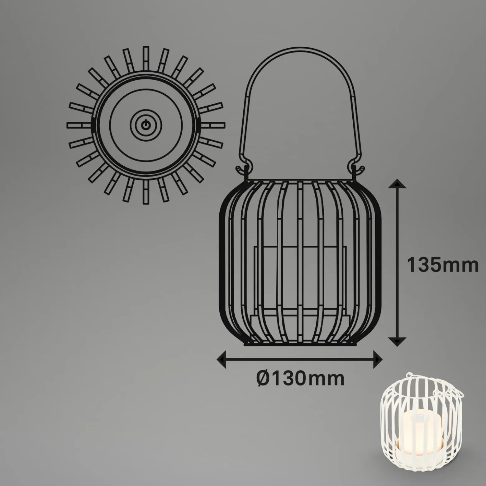 De mesa LED batería 7279 IP44 cesta metal blanco