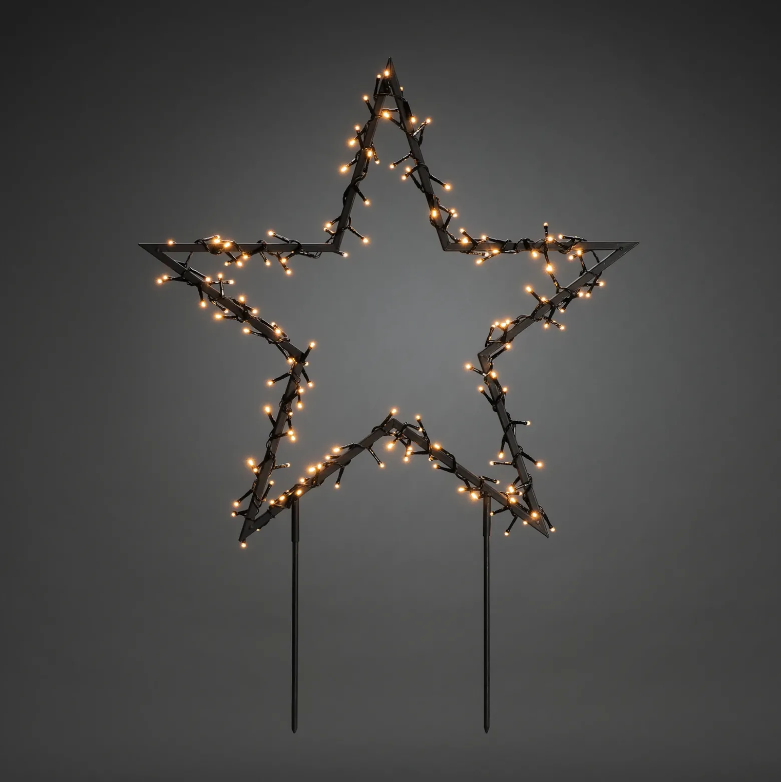 Estrella metálica LED, negra con clavijas para el suelo