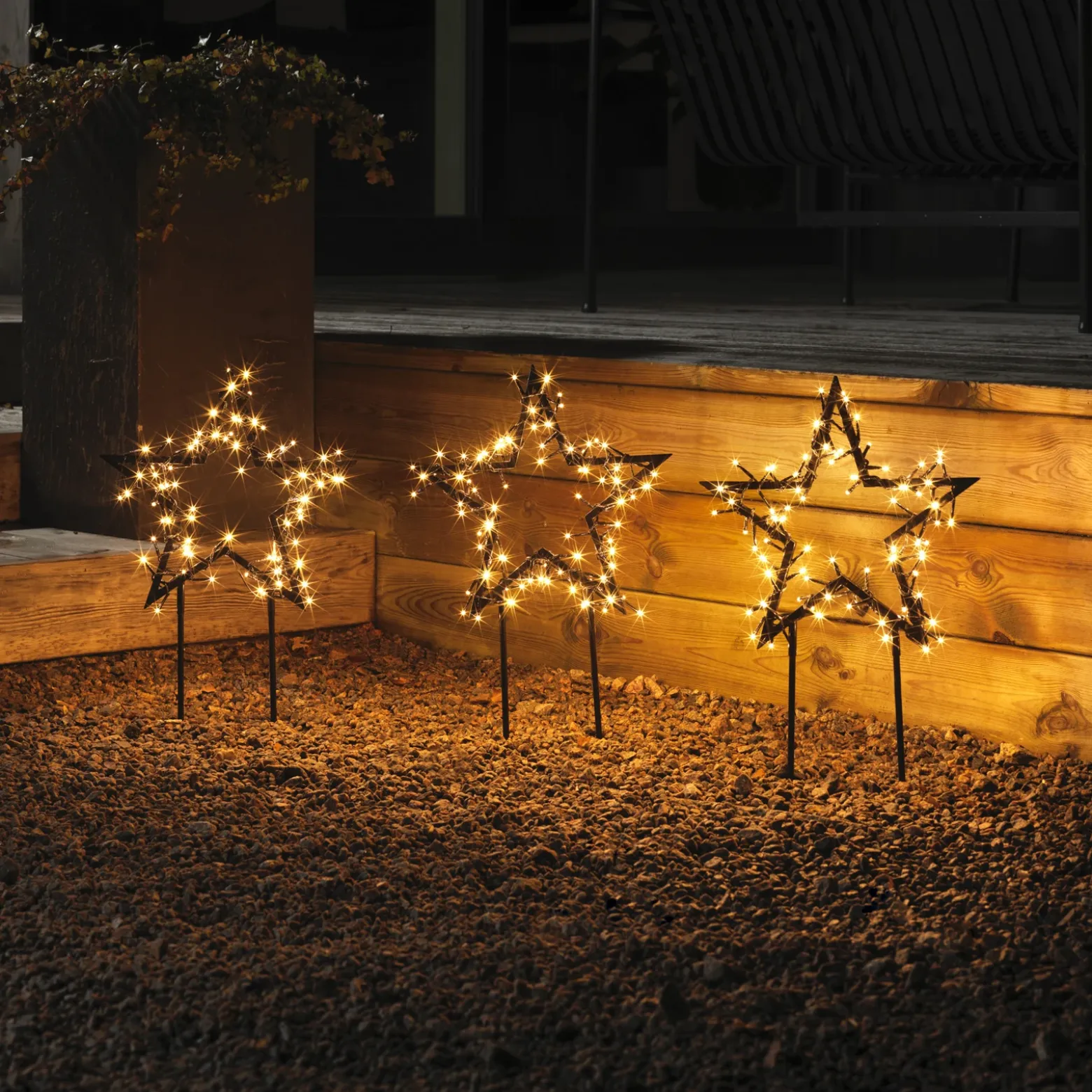 Estrella metálica LED picas de tierra 3 ud, IP44