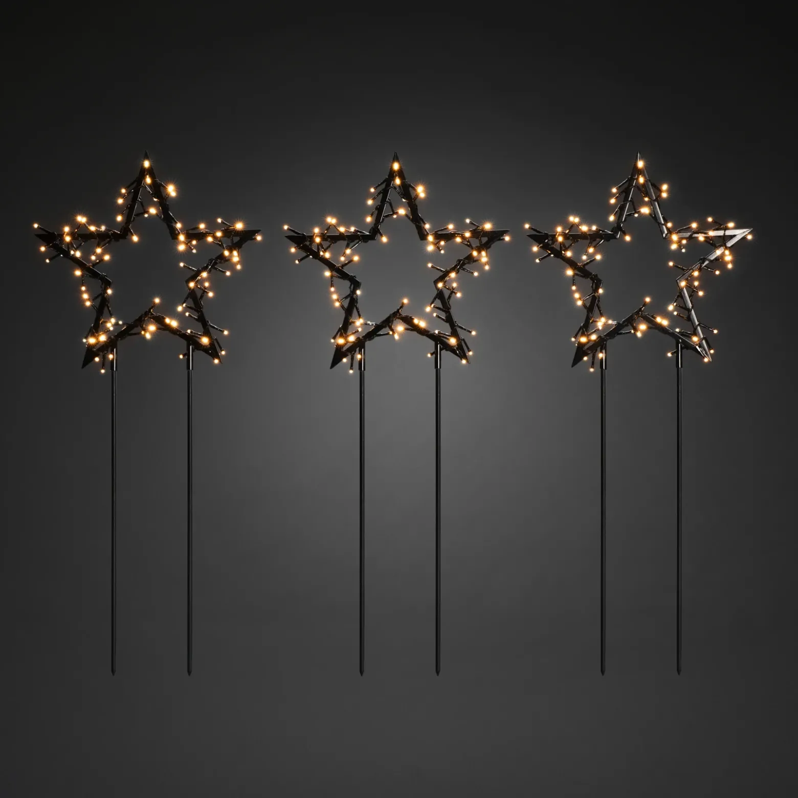 Estrella metálica LED picas de tierra 3 ud, IP44