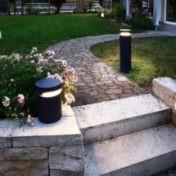 Faro bolardo luminoso LED, altura 60 cm, gris oscuro, DALI, 3.000 K
