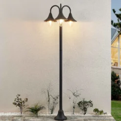 Farola Lindby Edric, altura 215 cm, antracita, aluminio