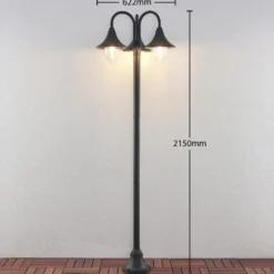 Farola Lindby Edric, altura 215 cm, antracita, aluminio