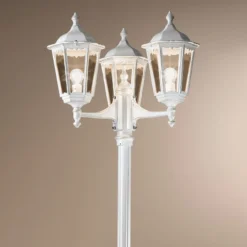 Farola Puchberg, 3 luces, 255 cm, blanco-dorado