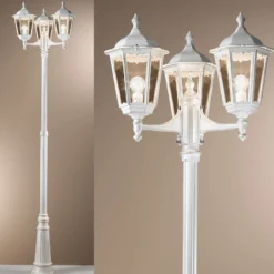 Farola Puchberg, 3 luces, 255 cm, blanco-dorado