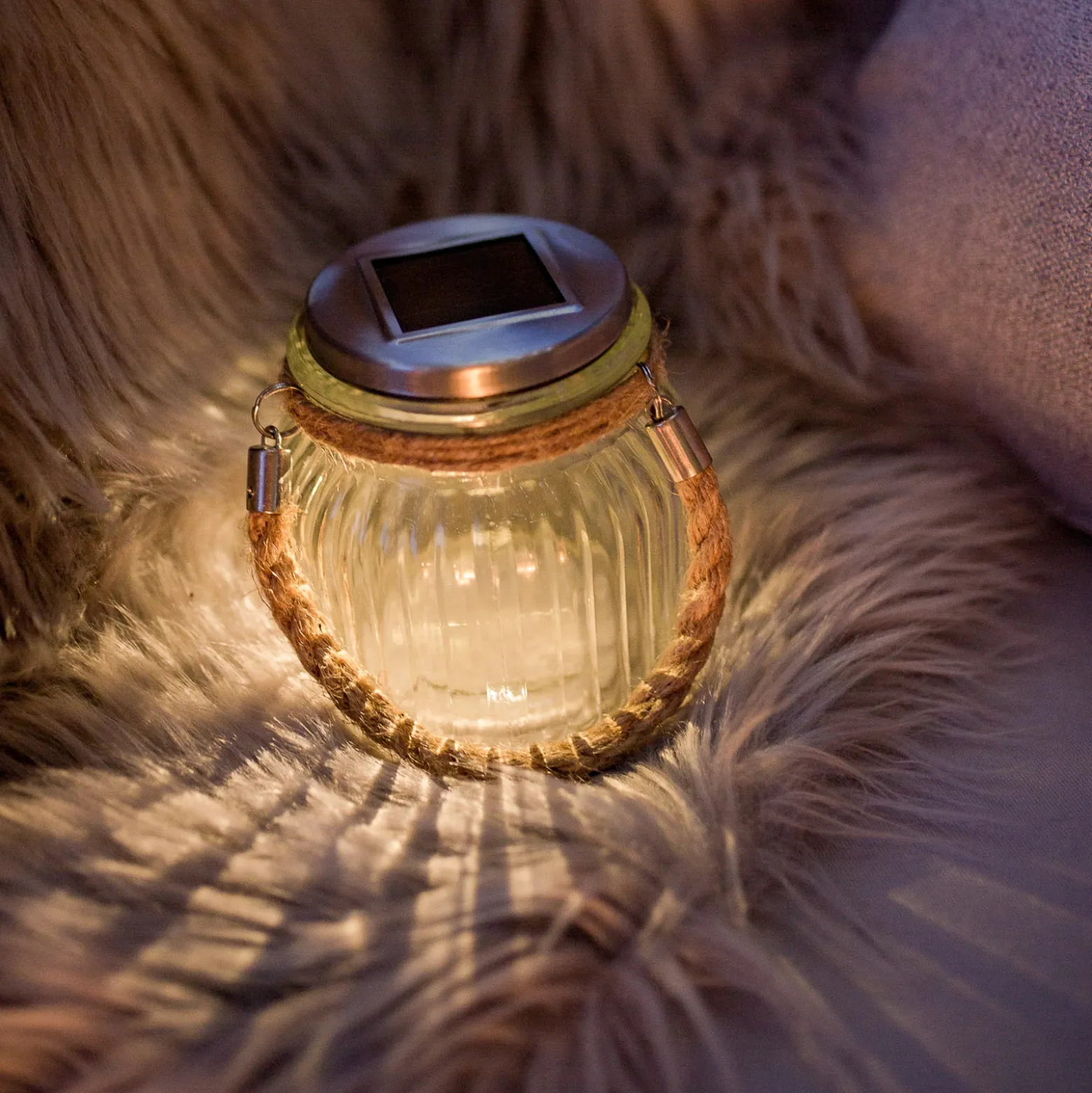 Farol de mesa LED solar Jar de cristal