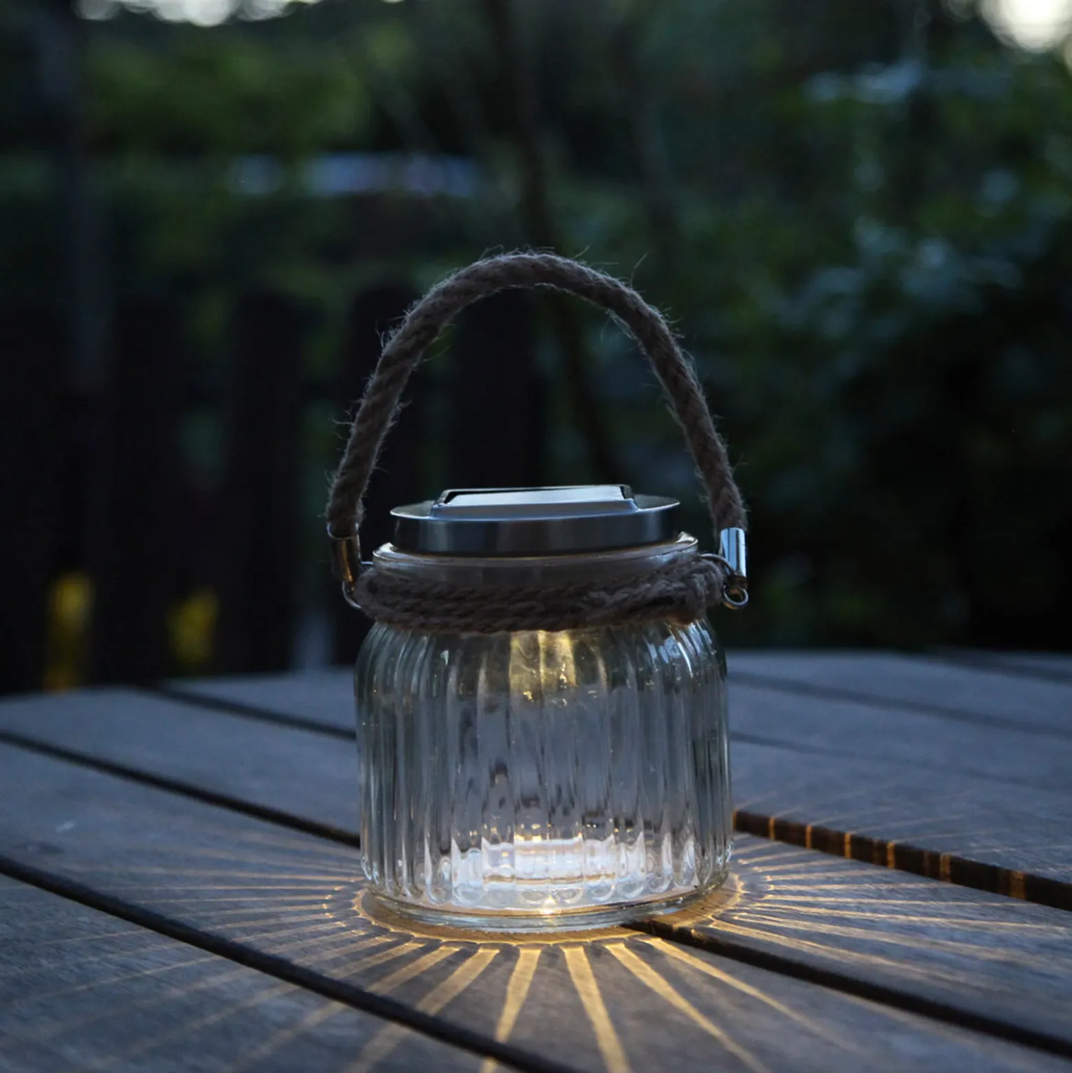 Farol de mesa LED solar Jar de cristal
