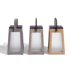 Farol solar LED Tecka portátil, teca 25 cm